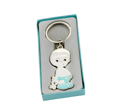 llavero niño con osito azul bautizo con posibilidad de personalizarlo con el nombre y fecha del niño